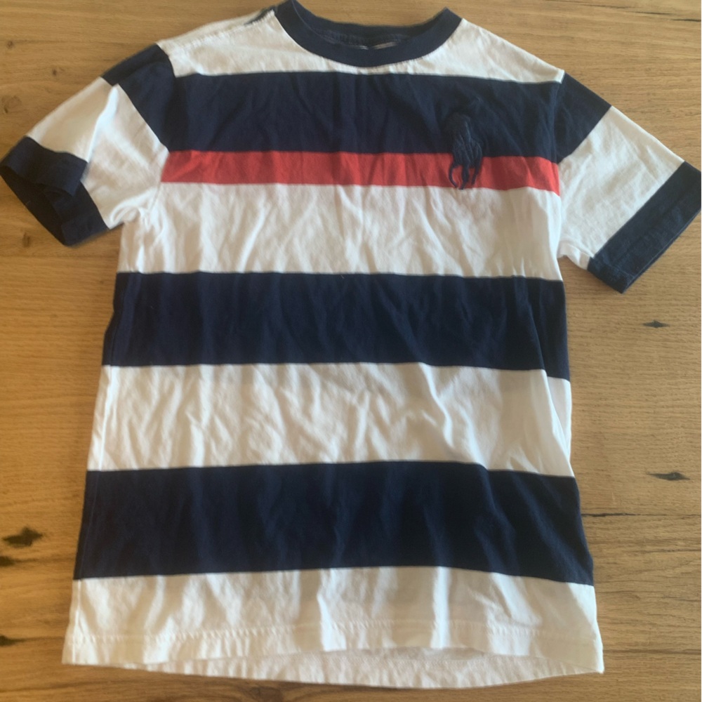 Polo Striped Short Sleeve Tee Shirt‎ Red White Blue Boys Medium Preloved